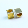 RJ45 horizontal connector, 8P8C shielded network cable interface without indicator lights, yellow