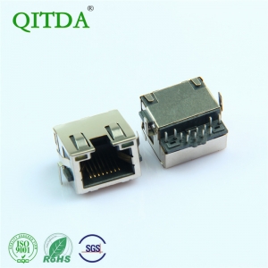 RJ45网口沉板DIP H3.0 带灯无弹连接器接口8P8C带灯以太网座子
