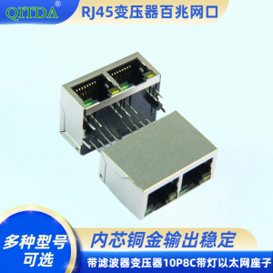 RJ45百兆网口连接器双口带变压器滤波器10P8C带灯以太网络母座子