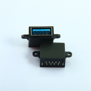 USB3.0 TYPE A防水母座立式180度9针DIP防水接口连接器IP67
