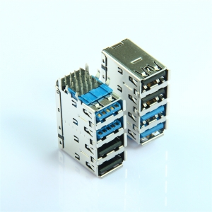 QITIDA USB3.0+2.0 双层母座连接器 卧式 90 度 DIP 合体屏蔽接口 多型号可选
