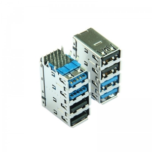 QITIDA USB3.0+2.0 双层母座连接器 卧式 90 度 DIP 合体屏蔽接口 多型号可选