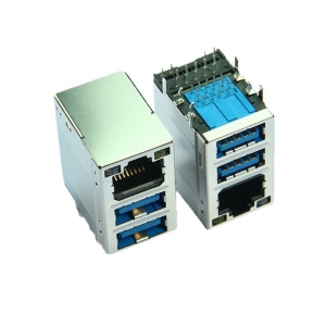 RJ45+USB3.0双层母座连接器带变压器滤波器千兆带灯接口座子