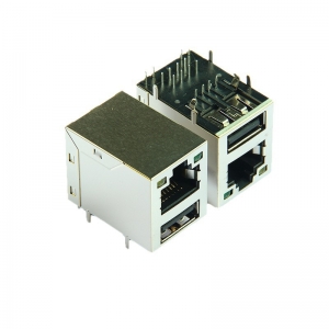 RJ45+USB2.0连接器母座连体带灯网口带变压器滤波器千兆百兆