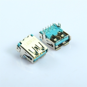 USB3.0母座连接器卧式DIP 90度9针鱼叉脚屏蔽接口座子母头