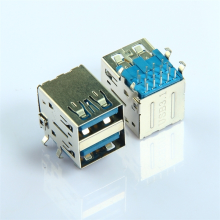 QITDA USB3.1 TYPE-A 母座 GEN2 接口 双层卧式 90 度 DIP 母头座子 直边