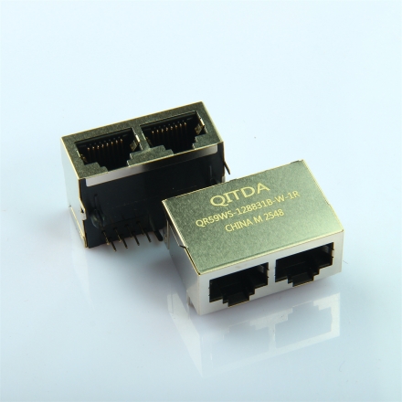 RJ45百兆网口连接器双口带变压器滤波器10P8C带灯以太网络母座子