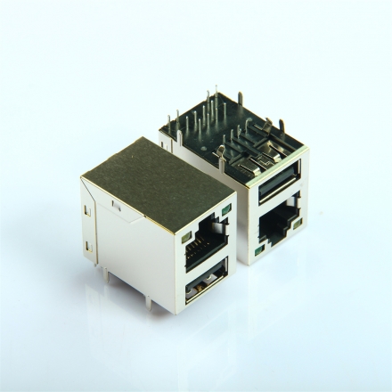 RJ45+USB2.0连接器母座连体带灯网口带变压器滤波器千兆百兆