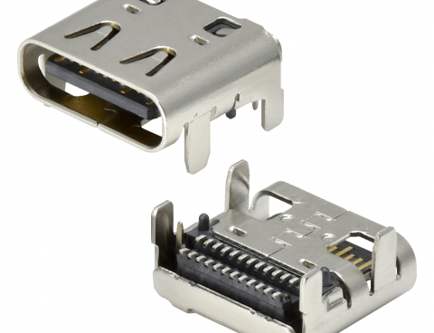 USB4 Type C Receptacle Right Angle Dual SMT Top-Mount, CH:1.60m